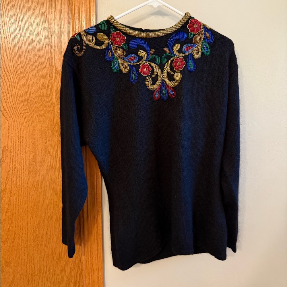 Vintage IB Diffusion Sweater M Black Tunic Beaded Silk Angora Wool Blend 80s 90s